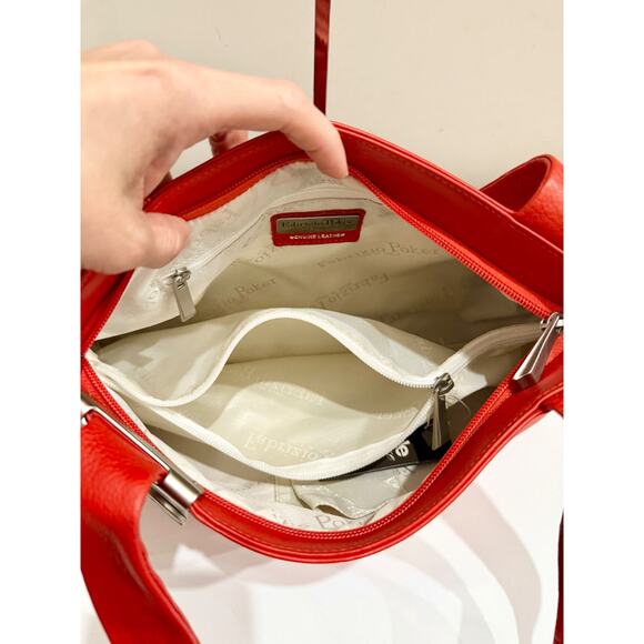 Fabrizio Poker Medium Size Genuine Leather Women's Shoulder Handbag Red - Picture 9 of 11